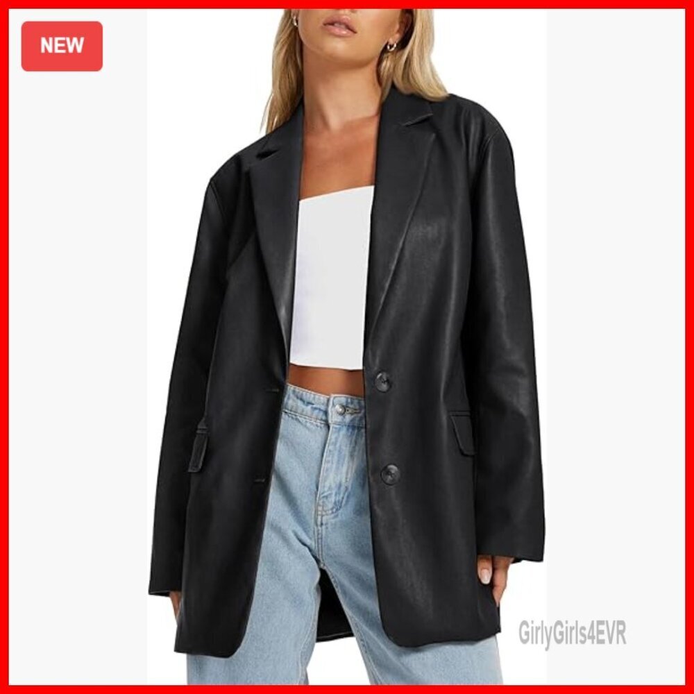 Faux Leather Motorcycle Jacket, Oversized Fit, Long Sleeve Bomber Coat